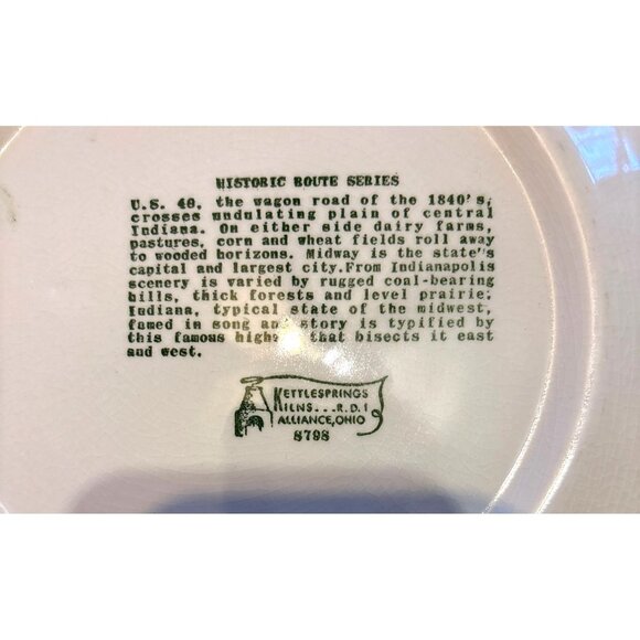 Historic Rte 40 Indiana Commemorative Plate Kettlesprings Kilns 10" Ceramic Vtg - Picture 2 of 5